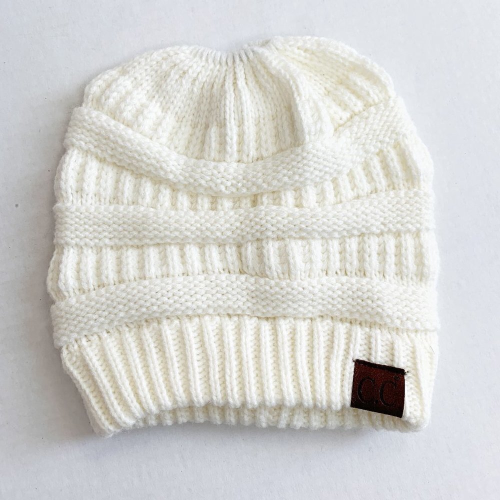 C.C. Boutique Winter White Ponytail Beanie